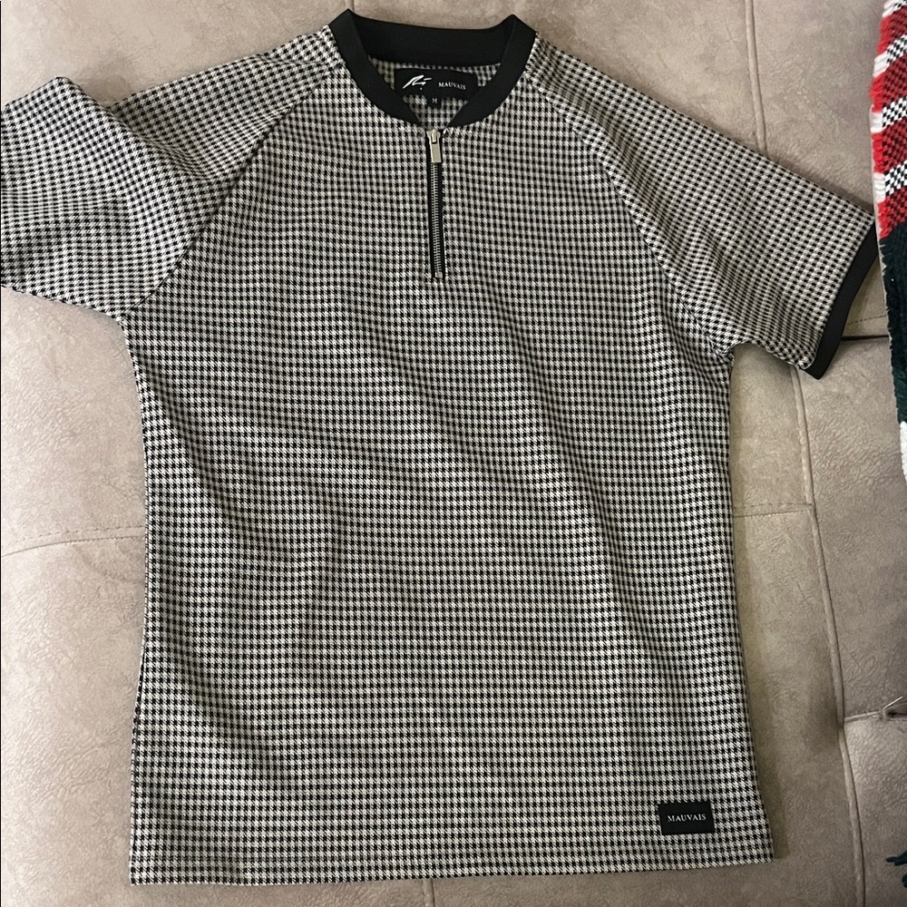 Mauvais Black and White Houndstooth Polo Shirt